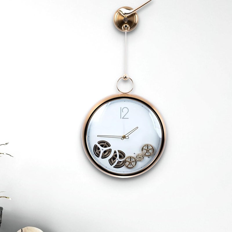MORPICH Luxury Metal Wall Clock with Moving Pendulum Gears Modern Golden Hanging Large Wall Clock 38cm Diameter White - Image 5