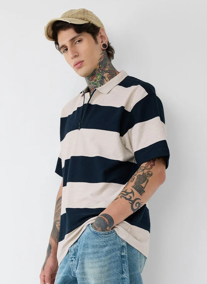 The Souled Store  The Souled Store Men Oversized Textured Navy Blue T-Shirt  | Best Price UAE