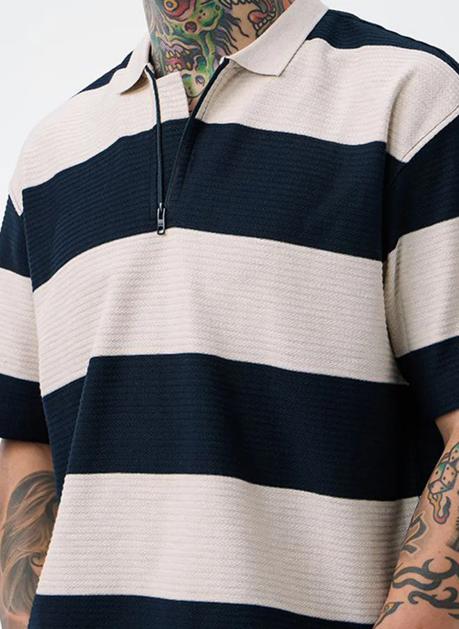 The Souled Store  The Souled Store Men Oversized Textured Navy Blue T-Shirt  | Best Price UAE