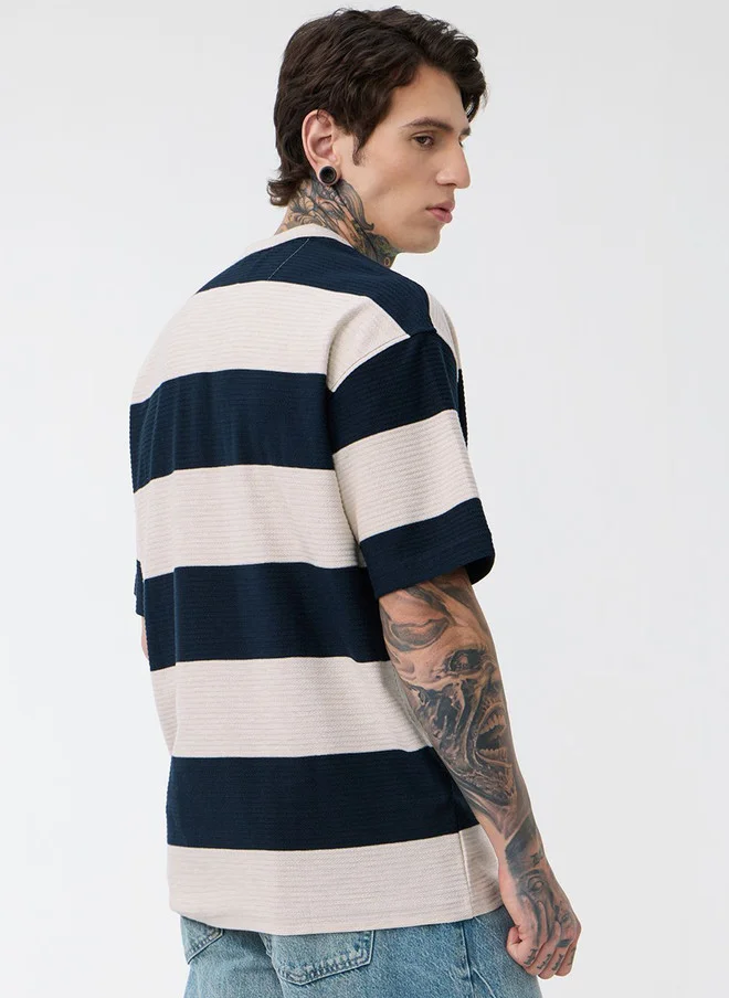 The Souled Store  The Souled Store Men Oversized Textured Navy Blue T-Shirt  | Best Price UAE