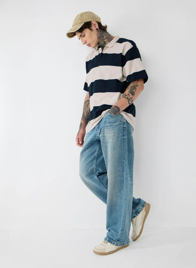 The Souled Store  The Souled Store Men Oversized Textured Navy Blue T-Shirt  | Best Price UAE