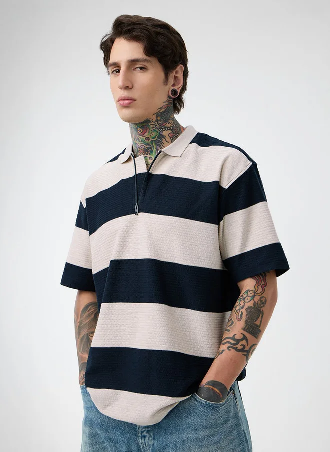 The Souled Store Men Oversized Textured Navy Blue T-Shirt