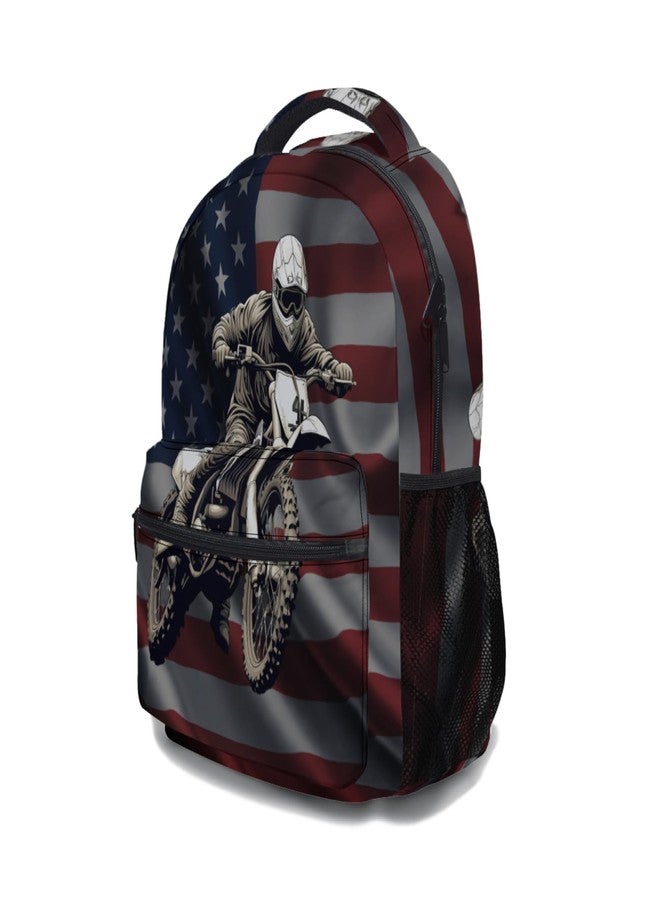 Anyako Motocross Dirt Bike American Flag School Backpack, Kids Backpack for Boys Girls Teens, Laptop Backpack Double Shoulder Bookbag for Children School Hiking Camping Daypack - Image 3
