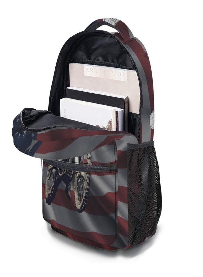 Anyako Motocross Dirt Bike American Flag School Backpack, Kids Backpack for Boys Girls Teens, Laptop Backpack Double Shoulder Bookbag for Children School Hiking Camping Daypack - Image 4