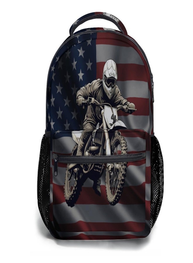 Anyako Motocross Dirt Bike American Flag School Backpack, Kids Backpack for Boys Girls Teens, Laptop Backpack Double Shoulder Bookbag for Children School Hiking Camping Daypack - Image 1