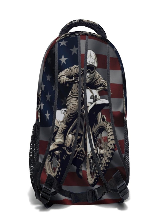 Anyako Motocross Dirt Bike American Flag School Backpack, Kids Backpack for Boys Girls Teens, Laptop Backpack Double Shoulder Bookbag for Children School Hiking Camping Daypack - Image 2