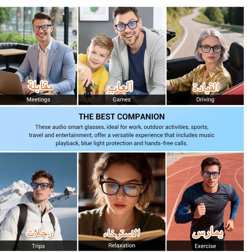 نظارات بلوتوث ذكية، عدسات متغيرة اللون، مستقطبة ومضادة للضوء الأزرق، تحكم باللمس، حماية من الأشعة فوق البنفسجية UV400، مساعد صوتي، كاميرا عن بعد، نظارات للرجال والنساء، مكالمات مجانية للاجتماعات والقيادة والسفر. (أسود) - Image 4