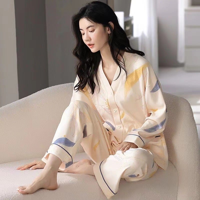 2026 Autumn Kimono Collar Long Sleeve Sleepwear for Women with Pads, Cute Sweet Loose Plus Size Homewear - Image 3