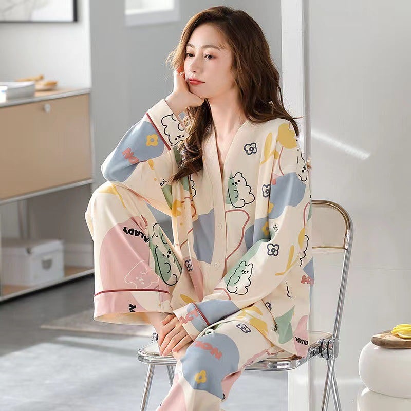 2026 Autumn Kimono Collar Long Sleeve Sleepwear for Women with Pads, Cute Sweet Loose Plus Size Homewear - Image 4