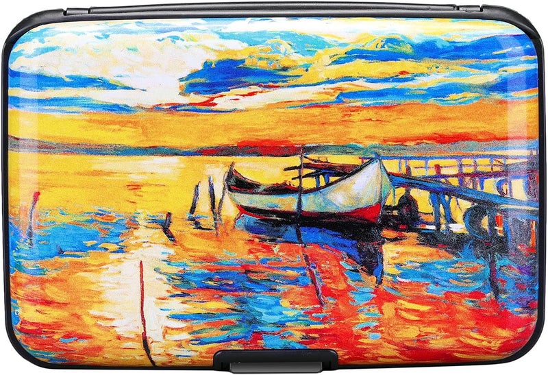 ELFISH Mini RFID Aluminum Wallet Credit Cards Holder Business Card Case Metal ID Case for Men Women (Boat) - Image 1
