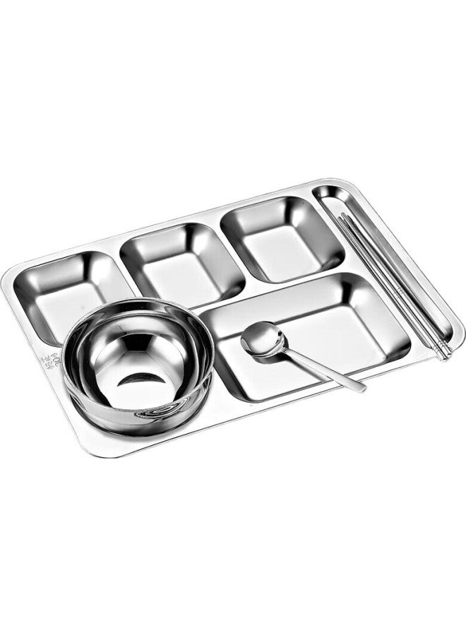 Yutai 304 Stainless Steel Six-grid Meal Tray Set With Bowl, Chopsticks, And Spoon, Adult Canteen Lunch Box With Dividers 6bt - Image 3
