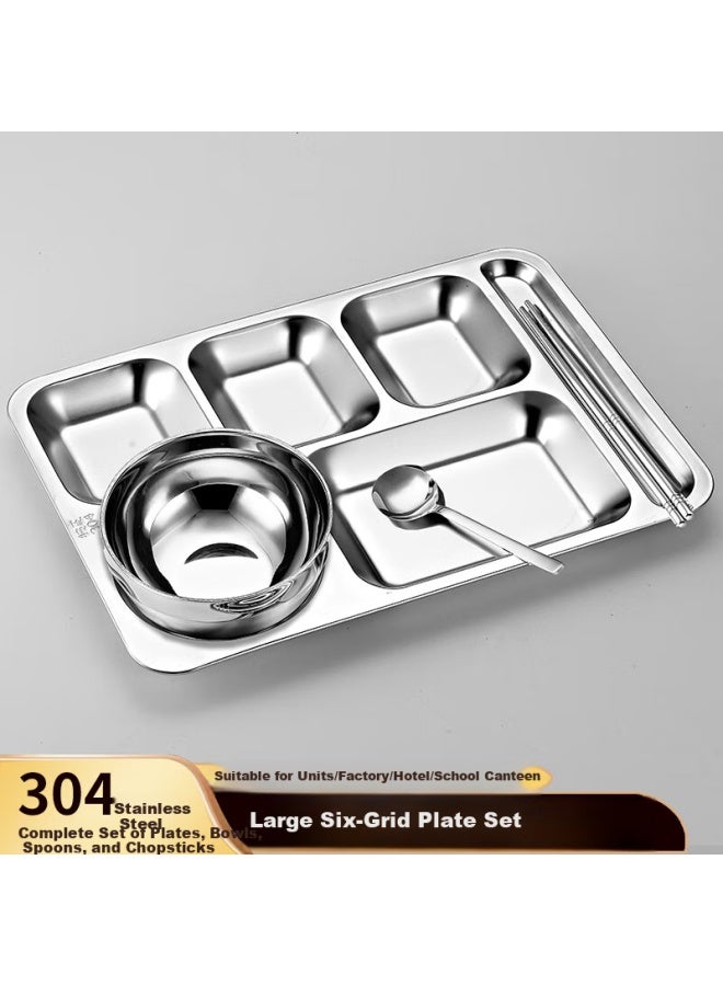 Yutai 304 Stainless Steel Six-grid Meal Tray Set With Bowl, Chopsticks, And Spoon, Adult Canteen Lunch Box With Dividers 6bt - Image 1
