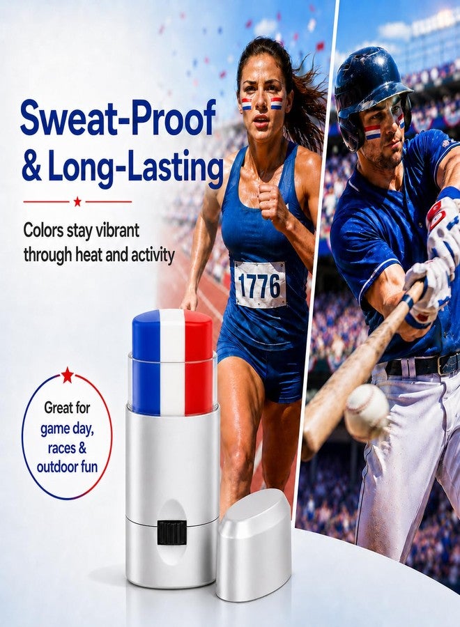 Yeweian 2Pcs Red White and Blue Eye Black Stick, Patriotic USA Flag Face Paint Makeup for 4th of July Accessories, Baseball Softball Football Sports Face Body Paint Sticks for Game Day, Kids Women Men - Image 3