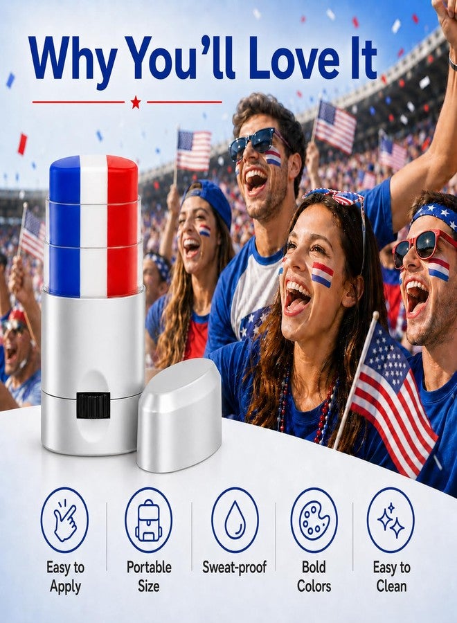 Yeweian 2Pcs Red White and Blue Eye Black Stick, Patriotic USA Flag Face Paint Makeup for 4th of July Accessories, Baseball Softball Football Sports Face Body Paint Sticks for Game Day, Kids Women Men - Image 4