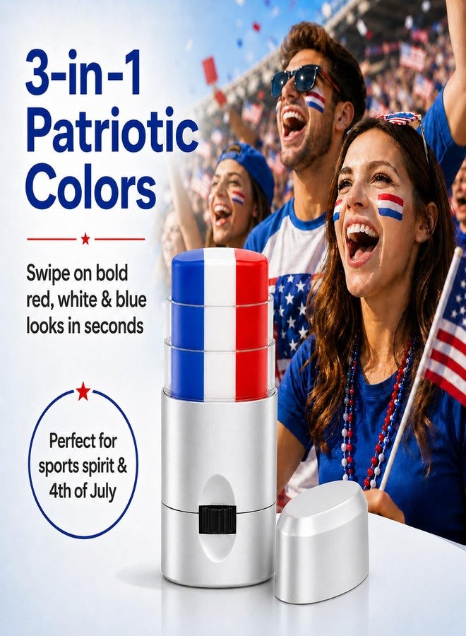 Yeweian 2Pcs Red White and Blue Eye Black Stick, Patriotic USA Flag Face Paint Makeup for 4th of July Accessories, Baseball Softball Football Sports Face Body Paint Sticks for Game Day, Kids Women Men - Image 2