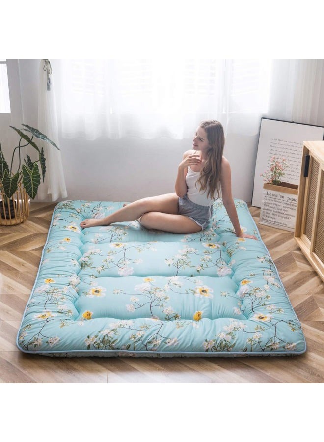 MAXYOYO Rustic Floral Korean Floor Mattress Japanese Futon Mattress, Memory Foam Foldable Bed Roll Up Camping Mattress Floor Lounger Bed Couches and Sofas Mattress Topper King Size - Image 1
