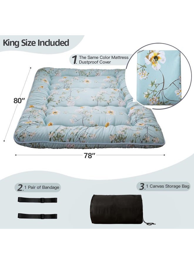 MAXYOYO Rustic Floral Korean Floor Mattress Japanese Futon Mattress, Memory Foam Foldable Bed Roll Up Camping Mattress Floor Lounger Bed Couches and Sofas Mattress Topper King Size - Image 2