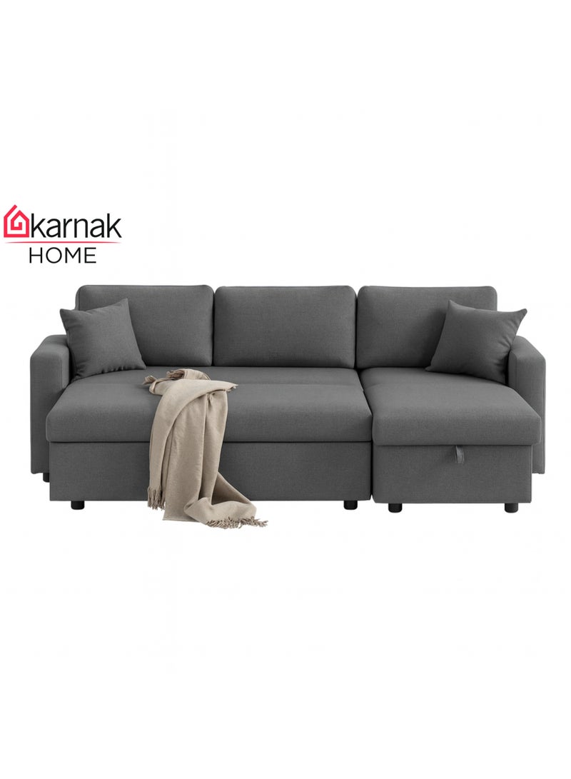 Karnak Hunter 3 Seater Diwan Sofa Cum Bed With Cushions L-Shaped Storage Space | Convertible Living Room Furniture  Grey 210X160X95 Cm - Image 4