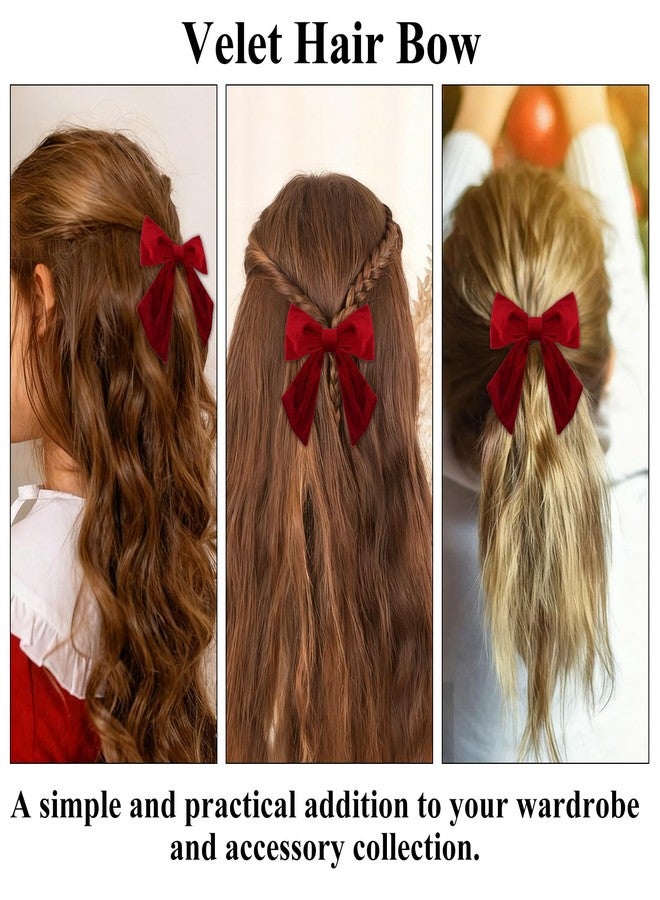 AMCAMI Red Velvet Hair Bow Clips,3Pcs Burgundy Dark Red Christmas Hair Accessories, Stocking Stuffers Gifts for Women Girls - Image 4