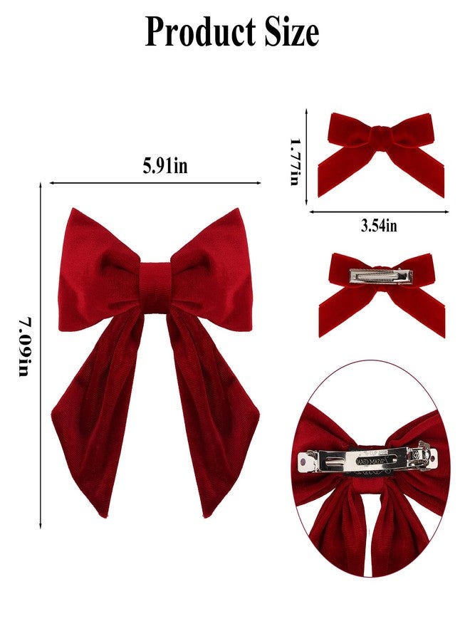 AMCAMI Red Velvet Hair Bow Clips,3Pcs Burgundy Dark Red Christmas Hair Accessories, Stocking Stuffers Gifts for Women Girls - Image 2