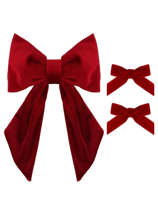 AMCAMI Red Velvet Hair Bow Clips,3Pcs Burgundy Dark Red Christmas Hair Accessories, Stocking Stuffers Gifts for Women Girls - Image 1
