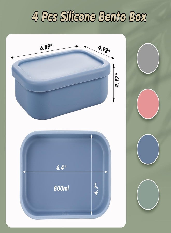Layhit 4 Pcs Silicone Food Storage Containers for Kitchen Storage 23.7 oz Silicone Lunch Box with Lids Reusable Bento Box Set Airtight, Dishwasher and Freezer Safe, 4 Colors - Image 2
