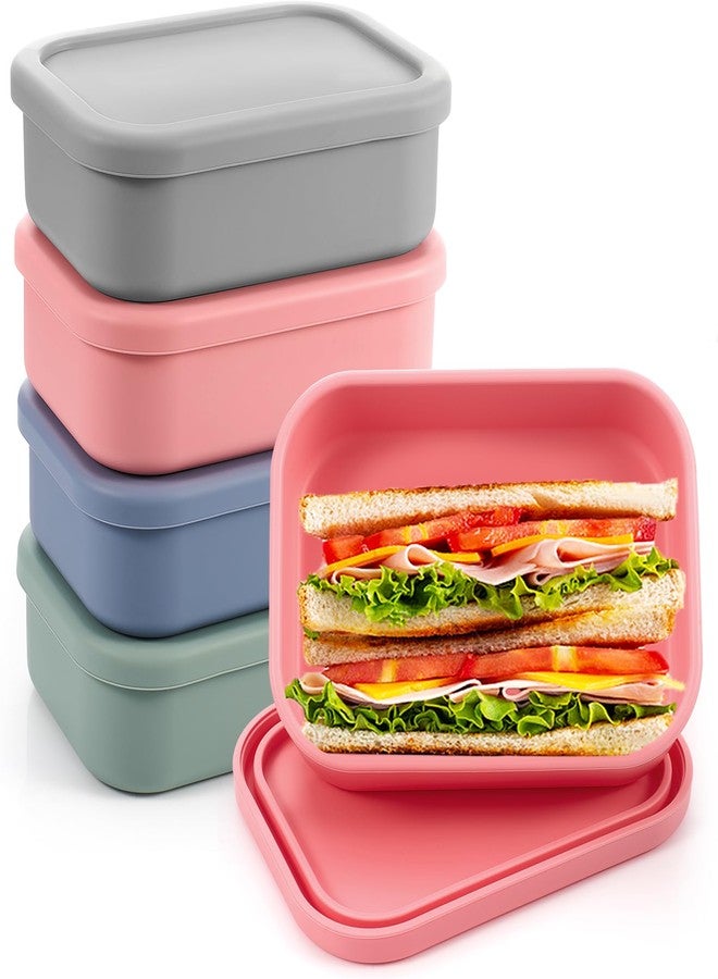 Layhit 4 Pcs Silicone Food Storage Containers for Kitchen Storage 23.7 oz Silicone Lunch Box with Lids Reusable Bento Box Set Airtight, Dishwasher and Freezer Safe, 4 Colors - Image 1