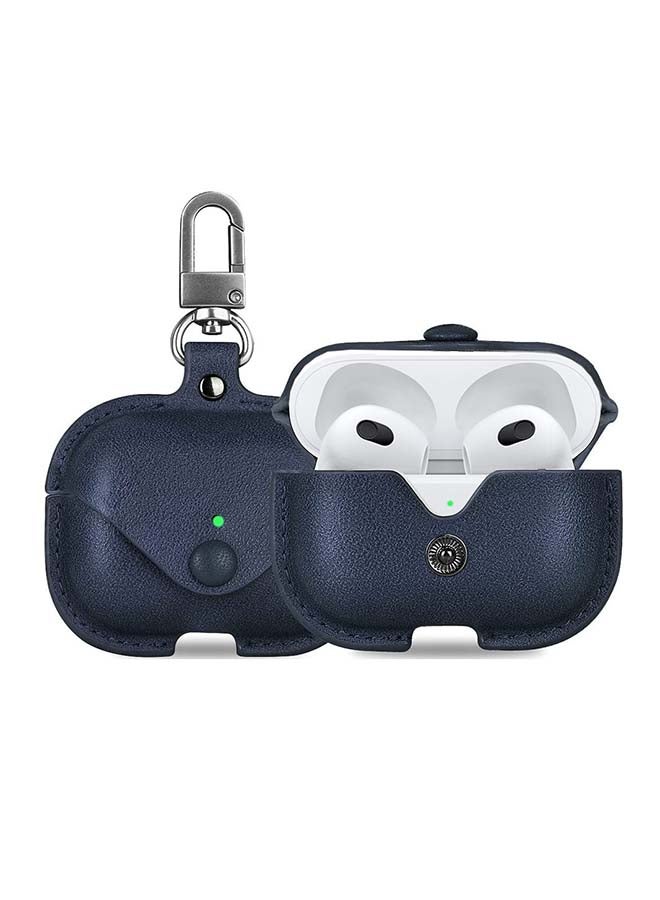 Leather Case Shockproof Cover With KeychainFor Apple AirPods 3 (3rd Generation) Blue - Image 1