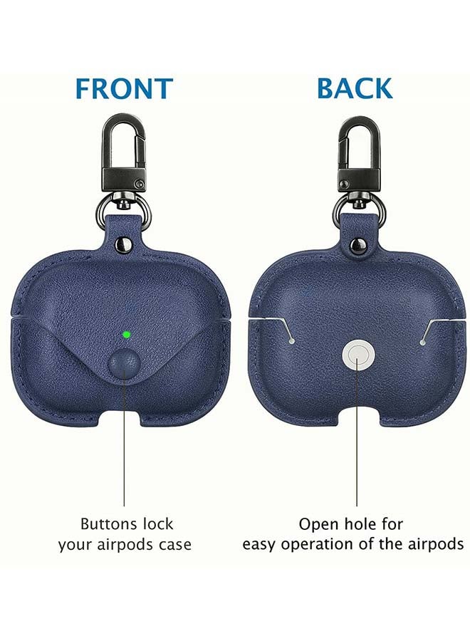 Leather Case Shockproof Cover With KeychainFor Apple AirPods 3 (3rd Generation) Blue - Image 2