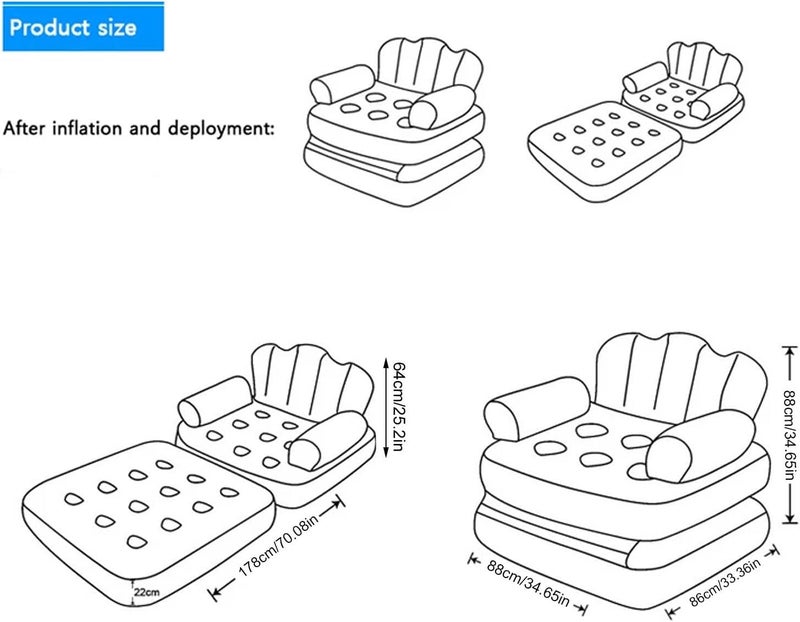 HERCHR Inflatable Sofa Bed, 2 in 1Portable Foldable Thickened Flocked PVC Blow Up Couch Mattress Home Travel Camping Bed for Home Travel Camping - Image 2