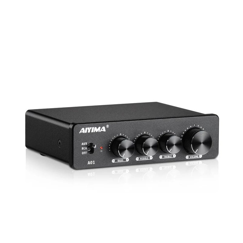AIYIMA A01 2.0 Channel Class D HIFI Audio Power Amplifier 100W×2, Treble/Mid/Bass Adjustment, RCA & AUX  Input