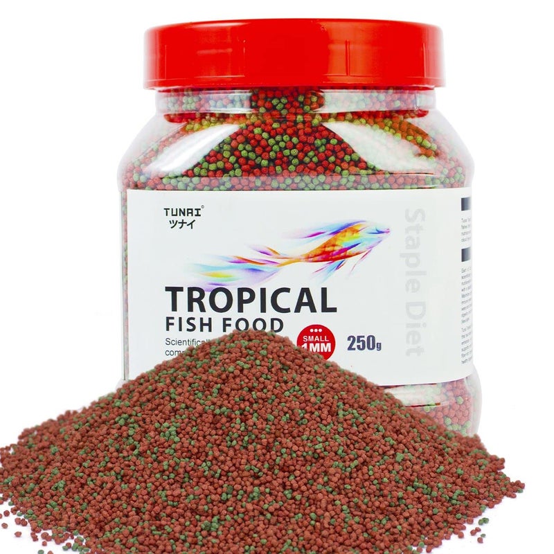 Tunai Tropical Fish Food for Aquarium with 26% Protein |1.2 mm Pellets, 250g|Perfect for Adult Small & Medium Fish - Image 1