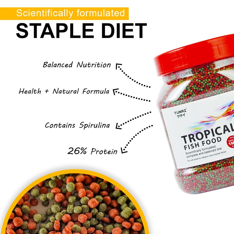 Tunai Tropical Fish Food for Aquarium with 26% Protein |1.2 mm Pellets, 250g|Perfect for Adult Small & Medium Fish - Image 2