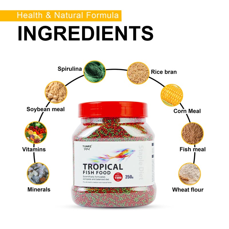 Tunai Tropical Fish Food for Aquarium with 26% Protein |1.2 mm Pellets, 250g|Perfect for Adult Small & Medium Fish - Image 4