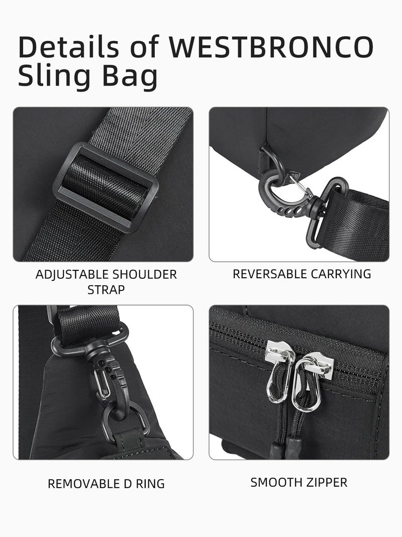 WESTBRONCO Small Sling Bag for Women Nylon Crossbody Purses, Lightweight Crossbody Sling Backpck with Water Bottle Holder for Travel Casual Daily, Black - Image 5