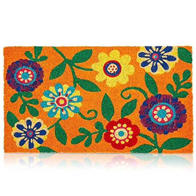 SUMMER WELCOME COIR FLORAL DOORMAT FOR OUTDOOR ENTRANCE 17 X 30 INCHES IDEAL FOR DOOR ENTRANCE PATIO BACKYARD LAUNDRY