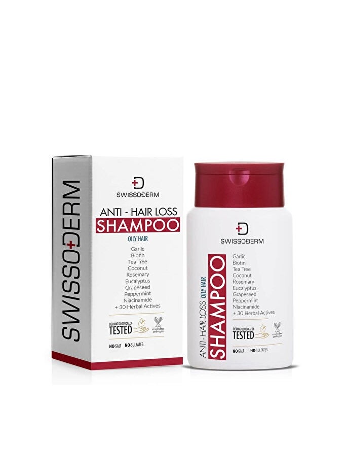Swissoderm - Men and Women Anti Hair Loss Shampoo Oily Hair With Biotin Coconut Tea Tree Hair Growth Treatment Plus 40 Herbal Active Sulfate Free Formula and Vitamin E 300ml - Image 1