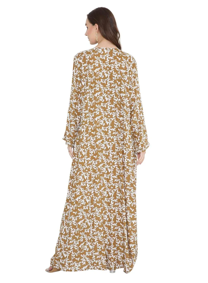 HANA & SARA STYLISH ELEGANT THREAD EMBROIDERY WITH PRINTED LONG ARABIC  JALABIYA DRESS