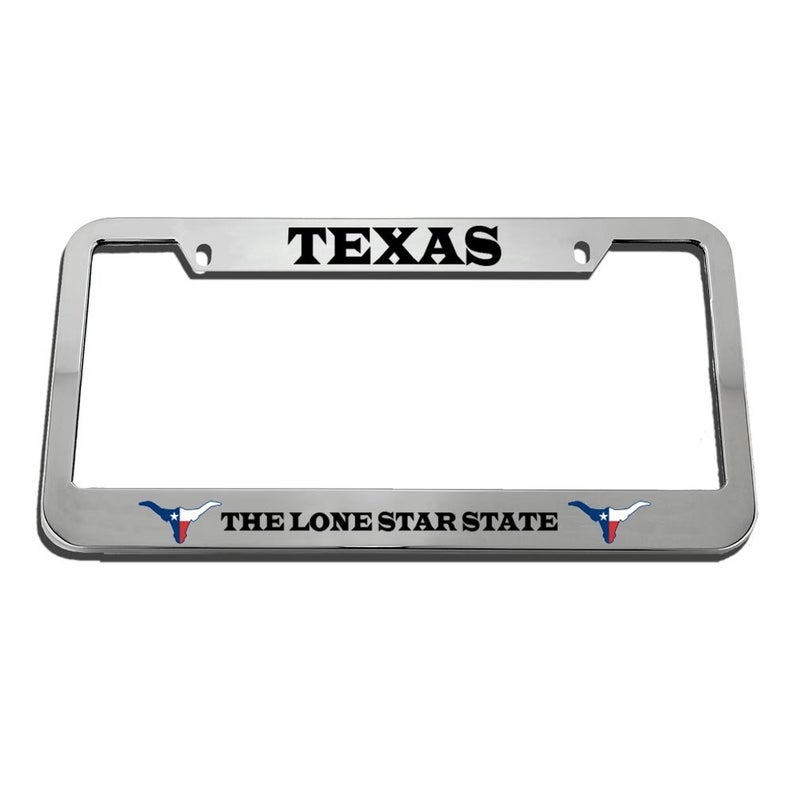 Speedy Pros Texas The Lone Star State Zinc Metal License Plate Frame Car Auto Tag Holder - Chrome 2 Holes