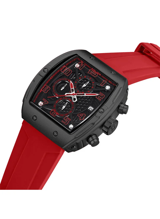 بوليس Coswig Black Dial Red Silicone Strap Chronograph Watch for Men - 46mm