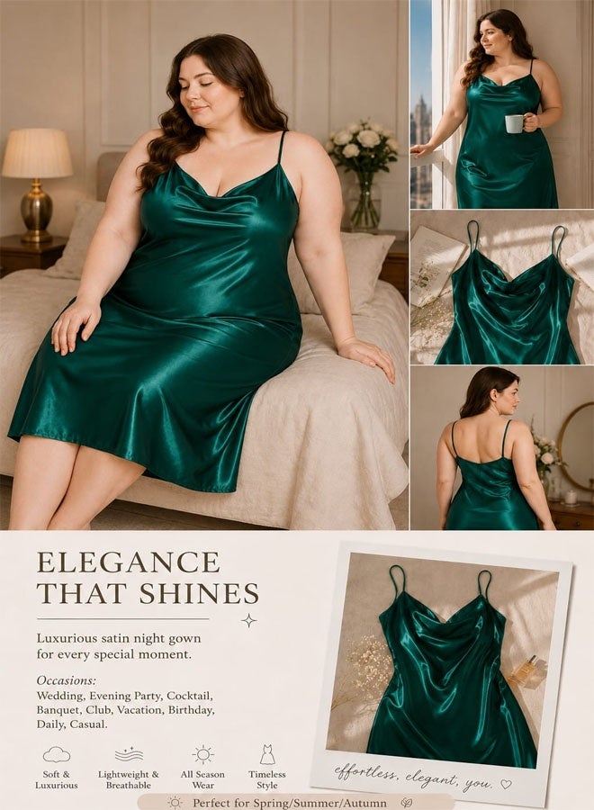 MARGOUN XL Silk Nightgown for Spring and Summer Pajamas with Suspenders Simple V-Neck Pajamas Women Pajama Nightgown Silk Plus Size Sleepwear Night Dress Green /XL(bust 110cm-116cm/waist 96cm-102cm) - Image 3