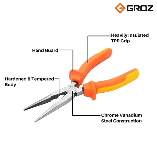 GROZ 7 inch Long Nose Insulation Plier with Insulation to 1000V AC| Ideal for Cutting & Gripping Wires Corrosion Resistant| Shockproof | Length: 175 mm| LNP/CV/7 - Image 2