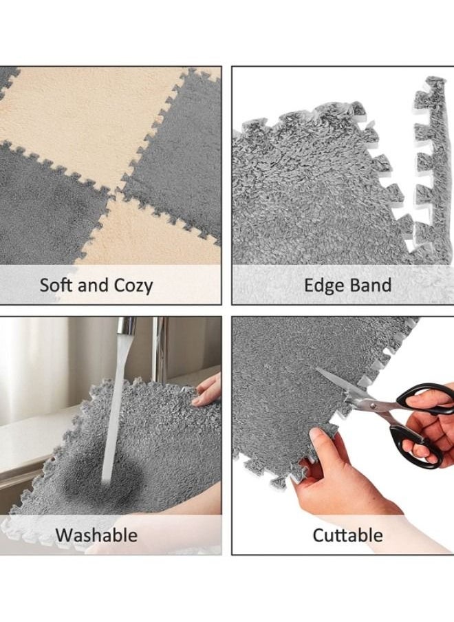 Optico - Interlocking Plush Foam Puzzle Floor Mats Square Fluffy Carpet Tiles 0.6 Thickened Soft EVA Exercise Play Mat Soft Climbing Area Rugs for Children Kids Room Home Bedroom (Coffee+Light camel) - Image 1