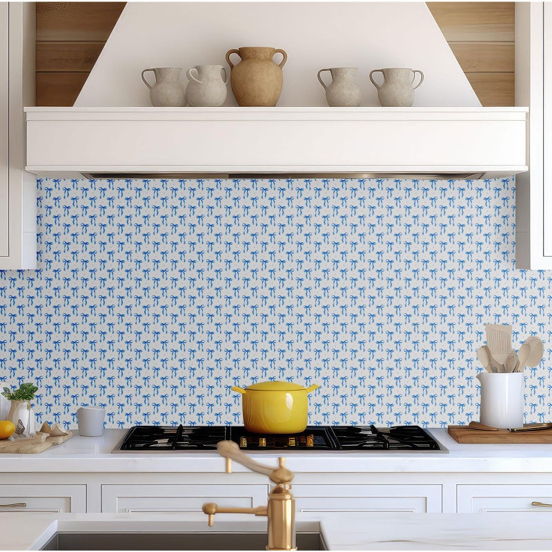 Drydiet Blue Bow Wallpaper Peel and Stick Contact Paper 15.8 x 118.1 in Blue Coquette Wallpaper Self Adhesive Removable Wall Sticker Paper for Home Locker Dorm Classroom Bedroom Living Room Decor - Image 4