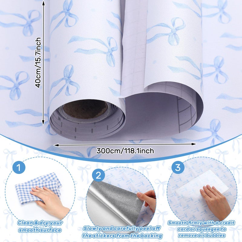 Drydiet Blue Bow Wallpaper Peel and Stick Contact Paper 15.8 x 118.1 in Blue Coquette Wallpaper Self Adhesive Removable Wall Sticker Paper for Home Locker Dorm Classroom Bedroom Living Room Decor - Image 2