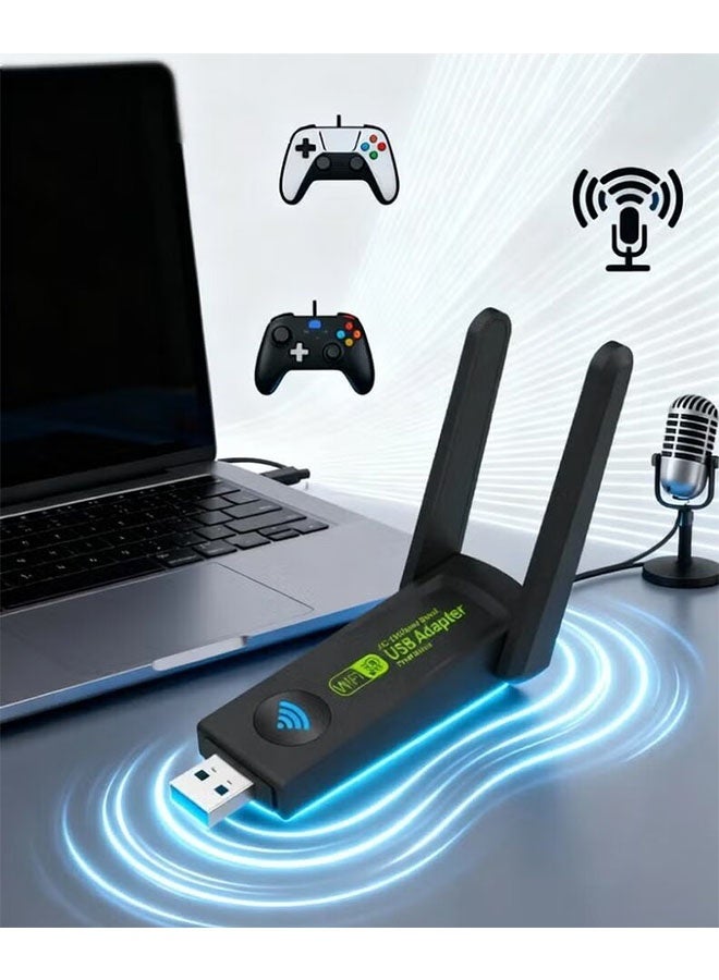 1300 ميغابايت في الثانية محول واي فاي USB ، جهاز استقبال شبكة لاسلكية مزدوجة النطاق 5G / 2.4G ، إنترنت سريع لجهاز سطح المكتب والكمبيوتر المحمول والكمبيوتر الشخصي ، ألعاب سلسة ، البث والعمل عبر الإنترنت - Image 5