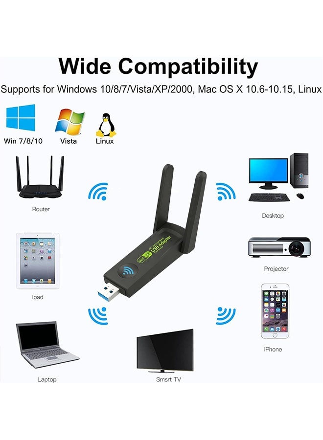 1300 ميغابايت في الثانية محول واي فاي USB ، جهاز استقبال شبكة لاسلكية مزدوجة النطاق 5G / 2.4G ، إنترنت سريع لجهاز سطح المكتب والكمبيوتر المحمول والكمبيوتر الشخصي ، ألعاب سلسة ، البث والعمل عبر الإنترنت - Image 3