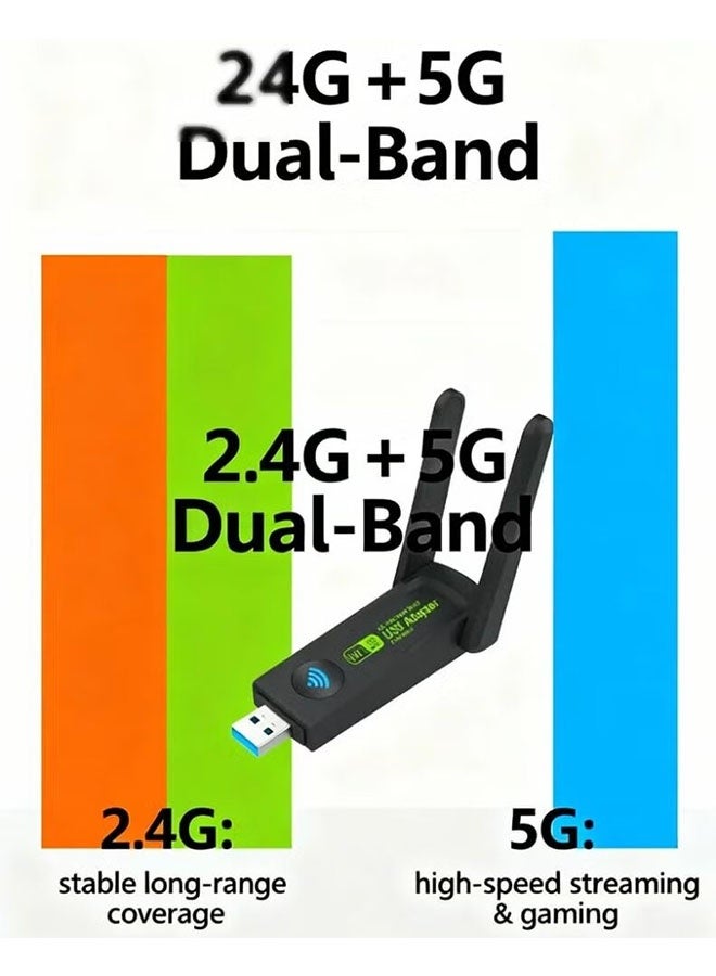 1300 ميغابايت في الثانية محول واي فاي USB ، جهاز استقبال شبكة لاسلكية مزدوجة النطاق 5G / 2.4G ، إنترنت سريع لجهاز سطح المكتب والكمبيوتر المحمول والكمبيوتر الشخصي ، ألعاب سلسة ، البث والعمل عبر الإنترنت - Image 4