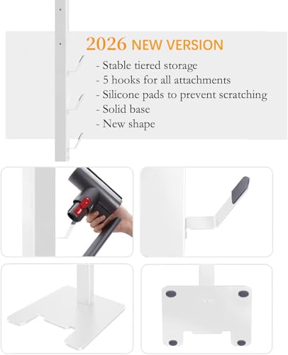 XIGOO Storage-Stand-Docking-Station-Holder Compatible with V15 Detect V11 V10 V8 V7 V6 Cordless Vacuum Cleaners, Stable Metal Organizer Rack(White, 5 Hooks) - Image 2