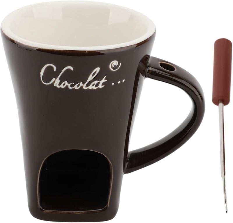Brown Ceramic Chocolate Melting Mug with Fork for Dessert Fondues Parties Gifts - Image 1